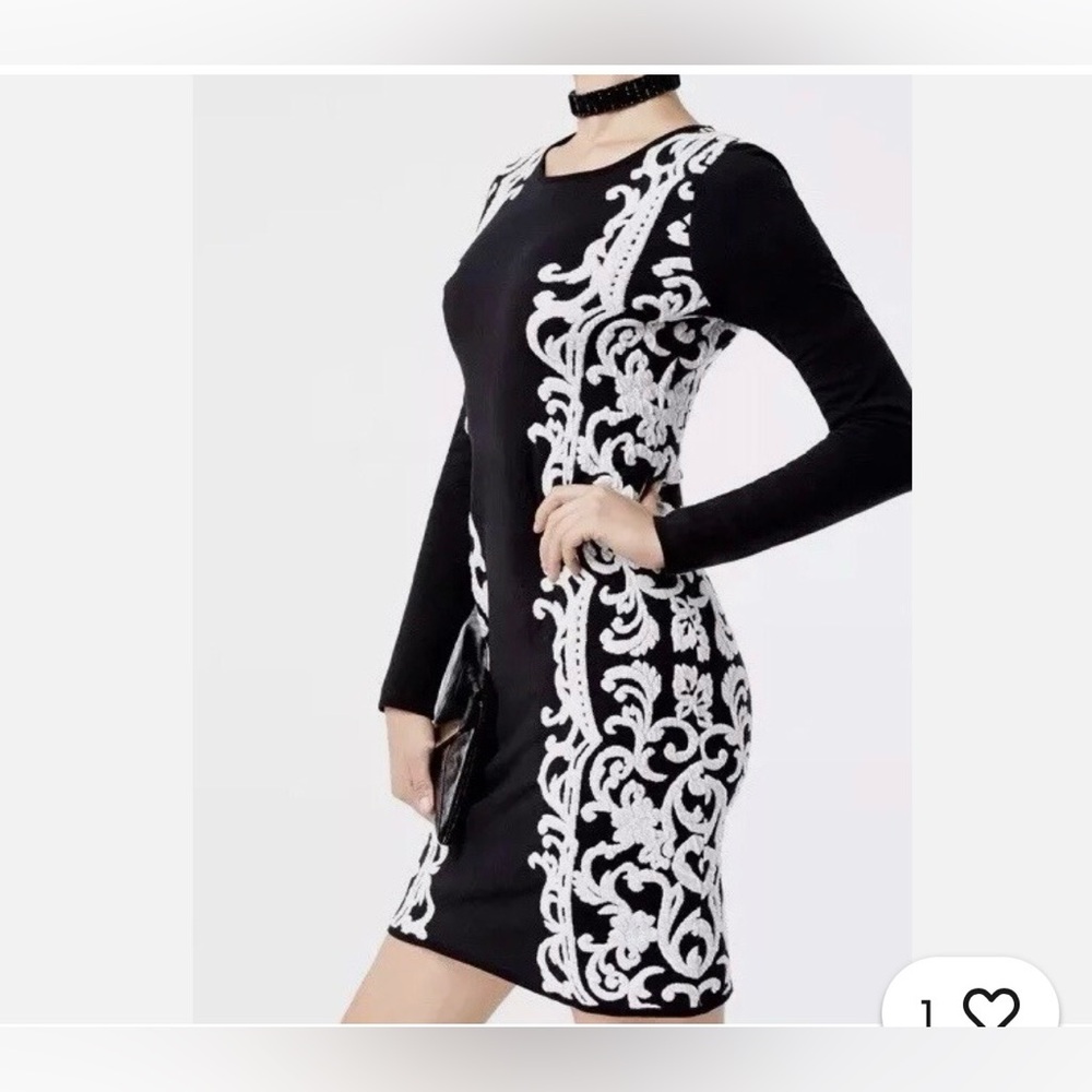Inc International Concept Jacquard Sweater Bodycon Black/ white Dress